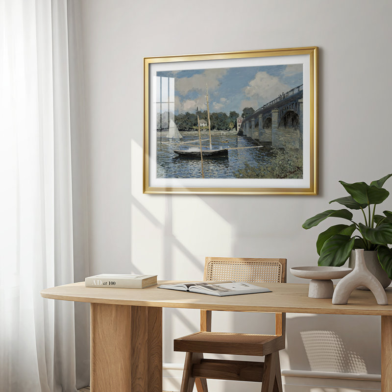 Le pont de la route à Argenteuil-Claude Monet - reproduction encadrée avec passe-partout et verre - 1874, 22,5 x 30,5, Doré
