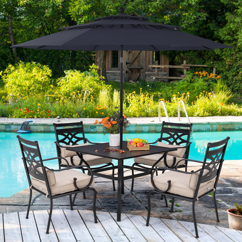 Alyah 4 - Person Patio Dining Set with Square Table , Cushions Included, Navy, Yes