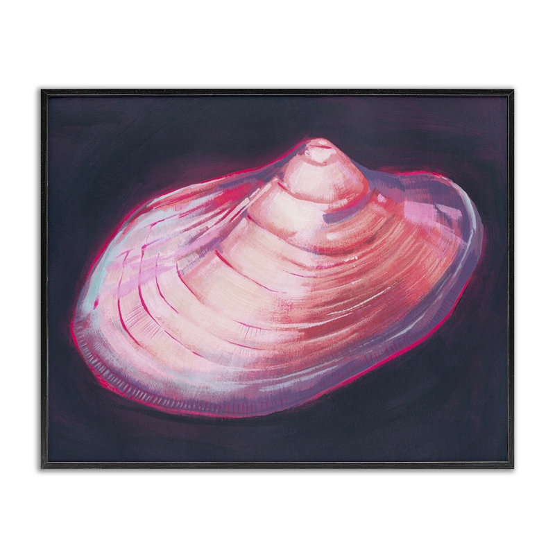 Coquillage rose sur estampe numérique noire par Grace Popp, H 11 po x l 14 po, Giclée encadrée noir minuit