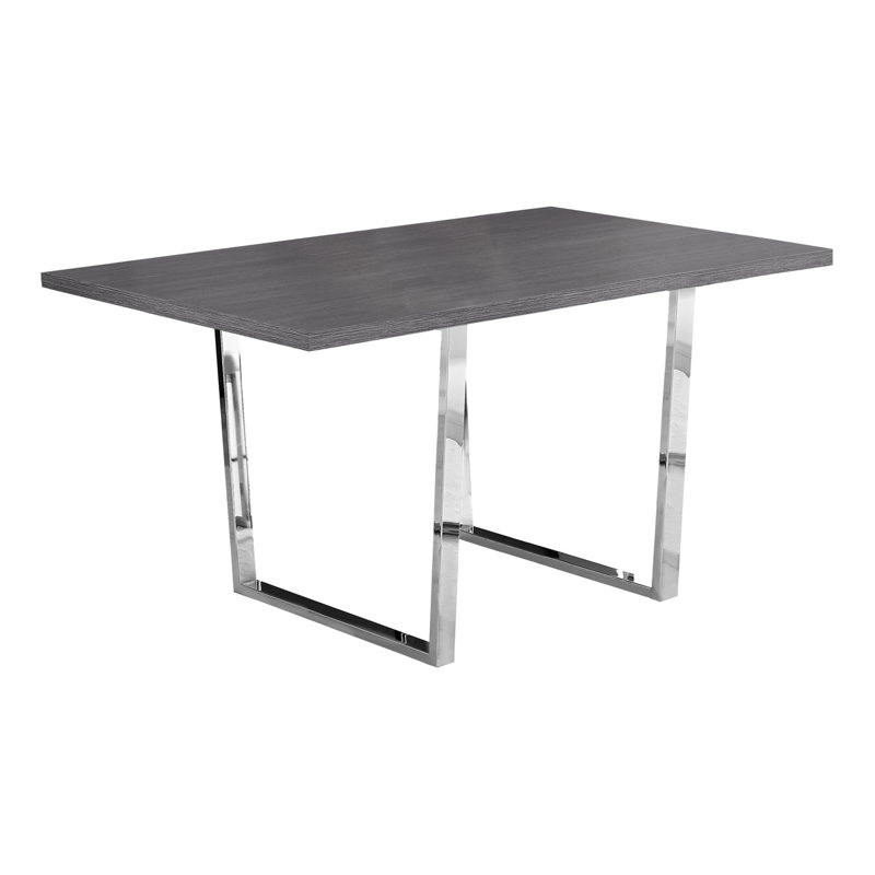 Table de salle à manger, rectangulaire, 60 po, cuisine, salle à manger, stratifié gris, métal chromé, contemporain, moderne