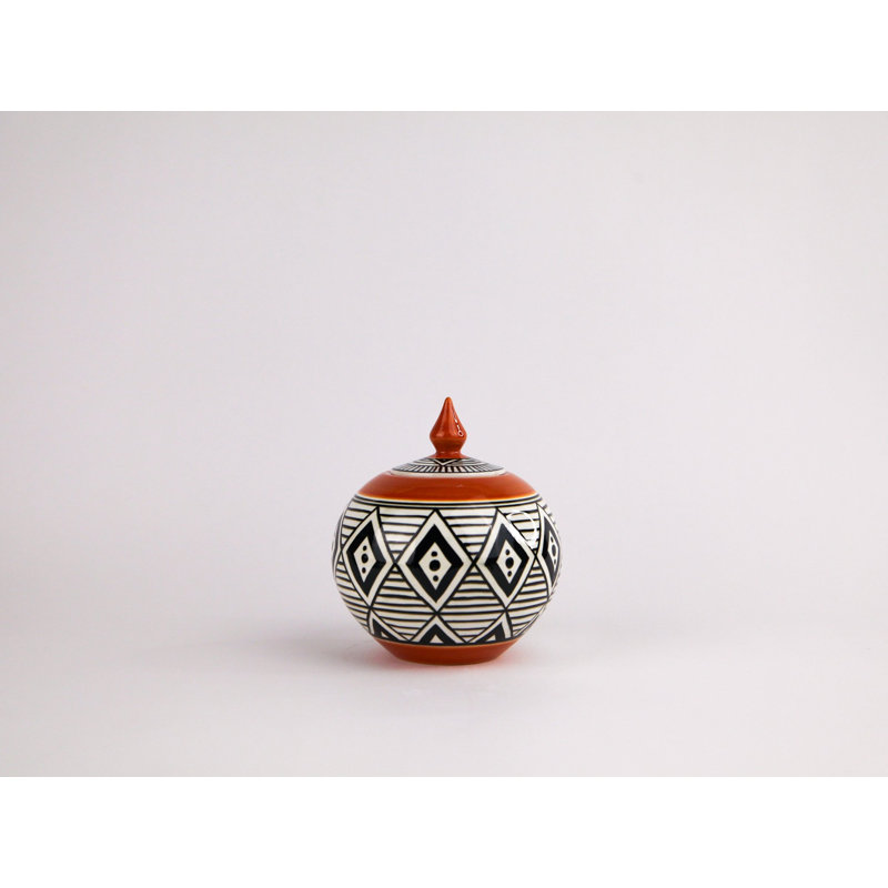 African Handmade Ceramic Jar, 6" H x 5" W x 5" D