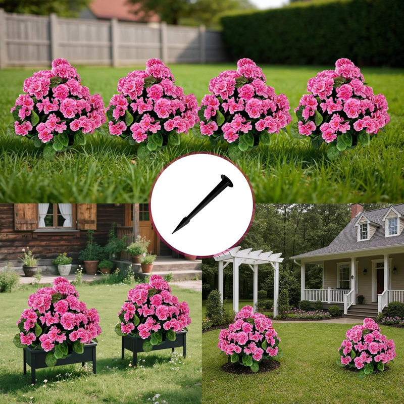 Artificial Lavender Begonia Ball Trees 2 Set of 23'' UV Resistant Fake Evergreen Shrubs Bushes Plants with Ground Spike Fake Plants for Outdoor Indoor Front Porch Garden