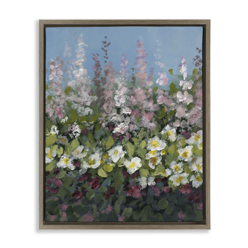 «Garden Glory», fleurs mauves, toile encadrée flottante grise par Lanie Loreth, Cadre flottant orme Montalcino