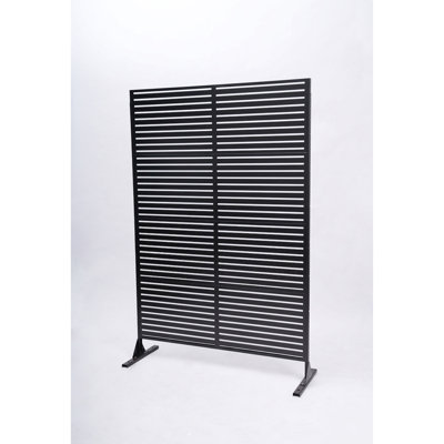 70.87" H × 46.06" W Black Metal Outdoor Privacy Screen, Freestanding Slatted Patio Screen, Decorative Fence Divider for Balcony Backyard Deck