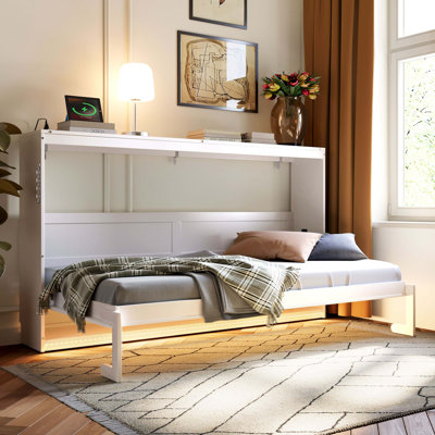 Lit escamotable simple pliant latéral simple avec motif imprimé tendance, éclairage DEL sous le lit et prise USB intégrée - conception peu encombrante