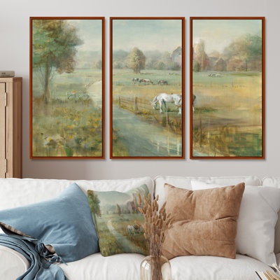 Tranquil Country Field - 3 pièces, peinture sur toile