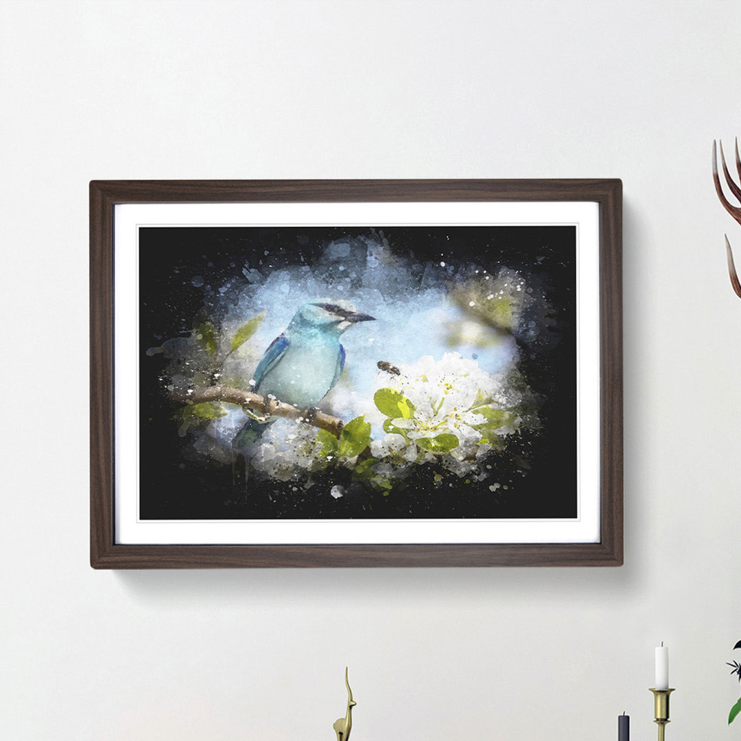 Blue Bird and Cherry Blossom Tree - Picture Frame Painting Print