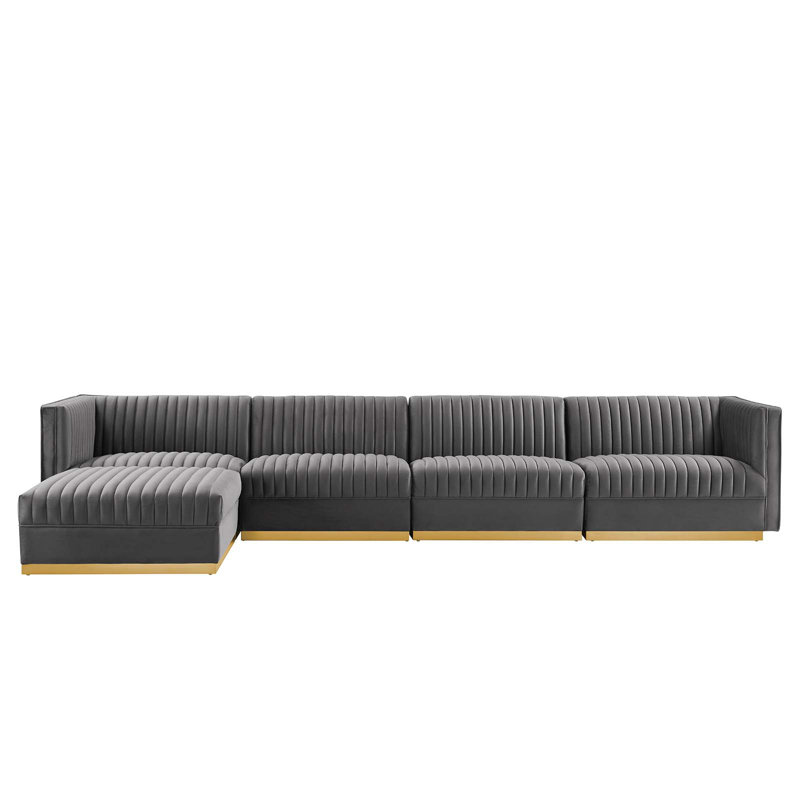Canapé modulaire 5 pièces Sanguine, Velours gris