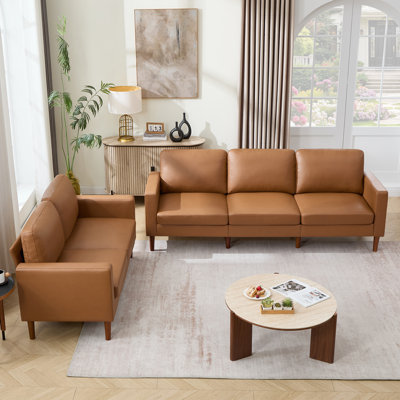 Modern Upholstered Loveseat And 3-Seater Sofa Living Room Set, Mid-Century Sofa Set