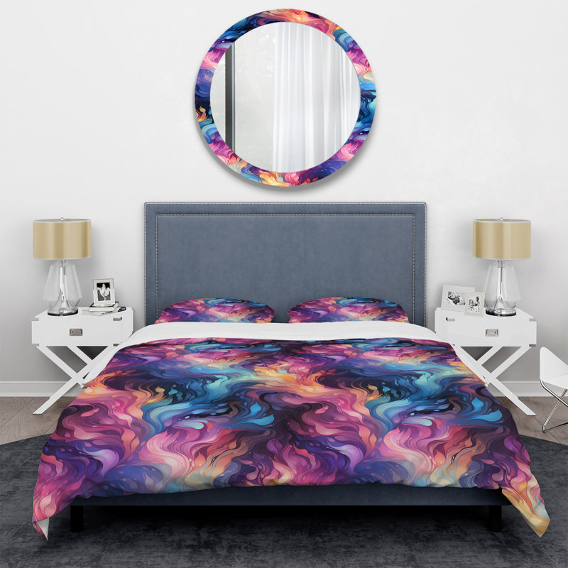 Literie camouflage mauve et bleu Aura céleste, Housse de couette pour très grand lit et 2 très