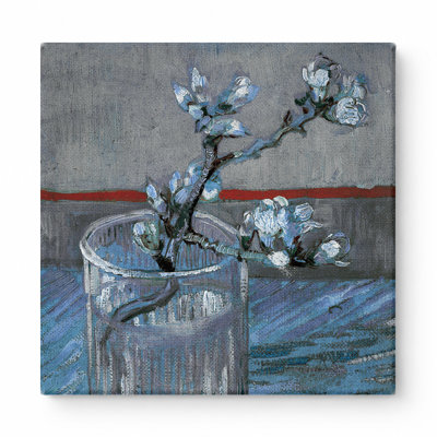 Sprig of Flowering Almond in a Glass (1888) — Square Canvas Wall Art