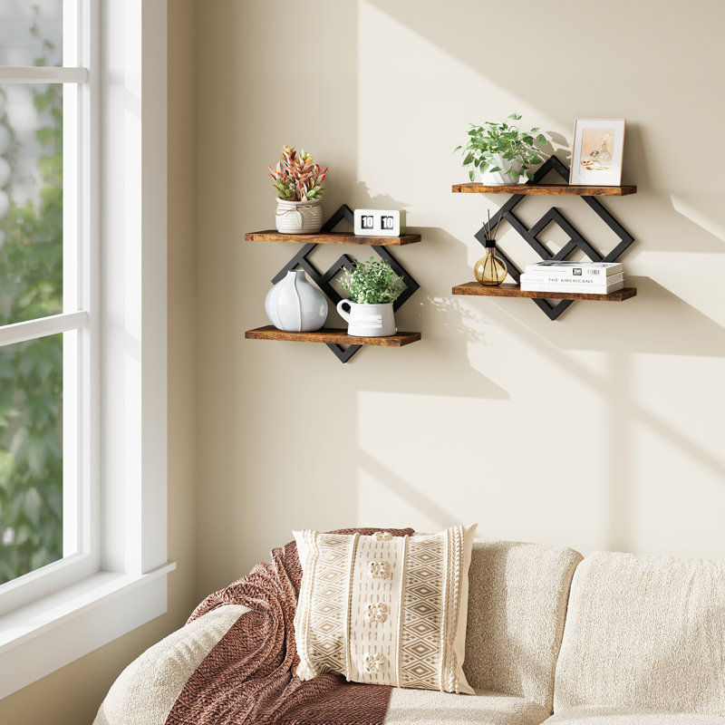 2 Piece Floating Shelf, Rustic Brown/Black