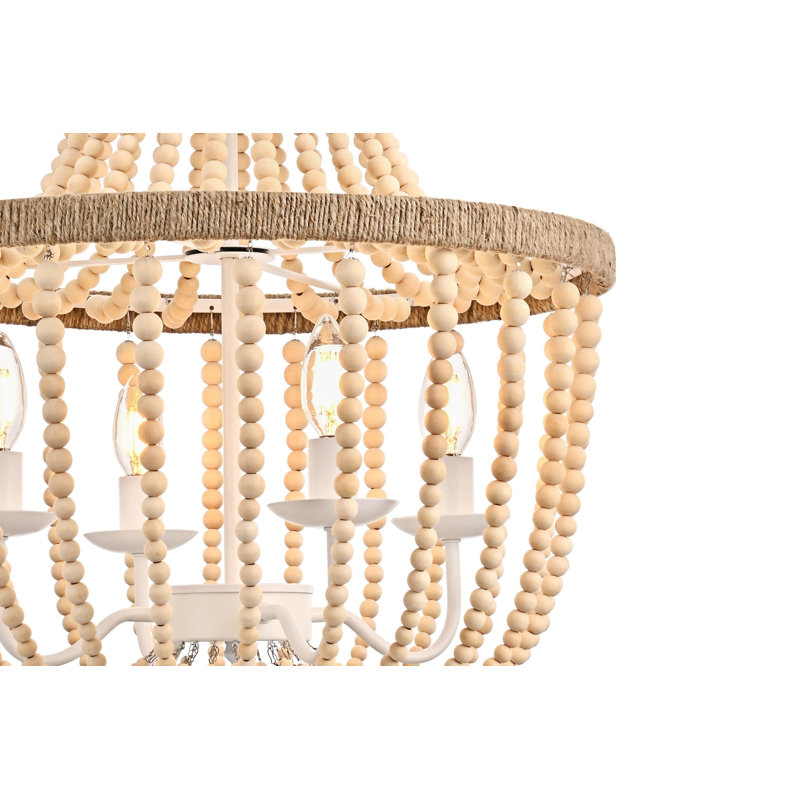 Hudson 20 inch Beaded Pendant in Beige