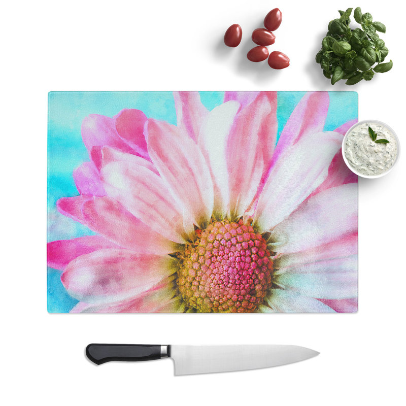 Tempered Glass Pink Daisy Flower Chopping Board, 20 cm x 28.5 cm