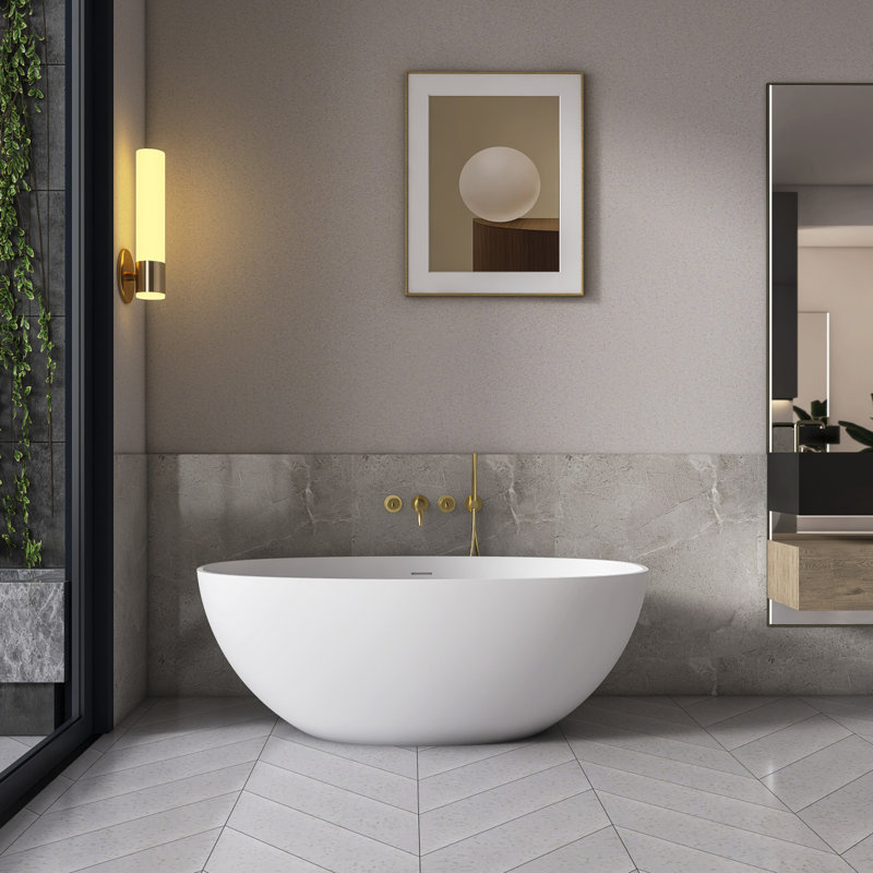 Baignoire autoportante en pierre artificielle de 61 pouces de petite taille à surface solide