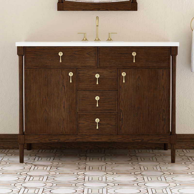 Kinnsden 48" W Single Vanity, Sable Oak, White Zeus Silestone, 8" Widespread