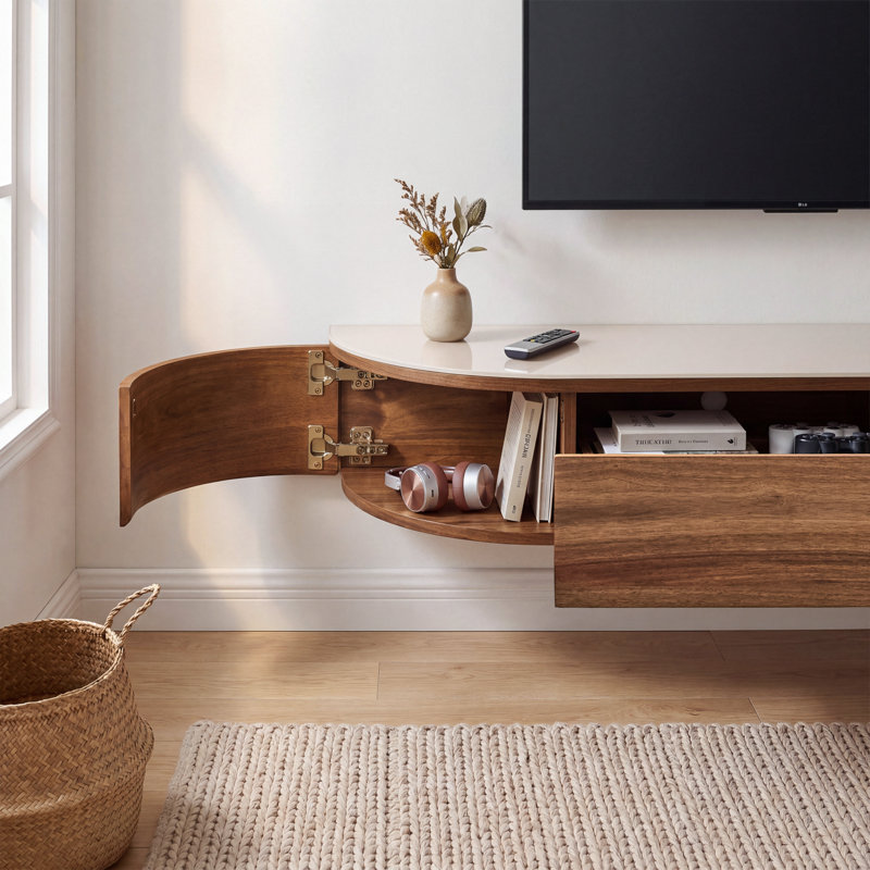 Meuble télé moderne avec plateau flottant de 63 po avec plateau en faux marbre