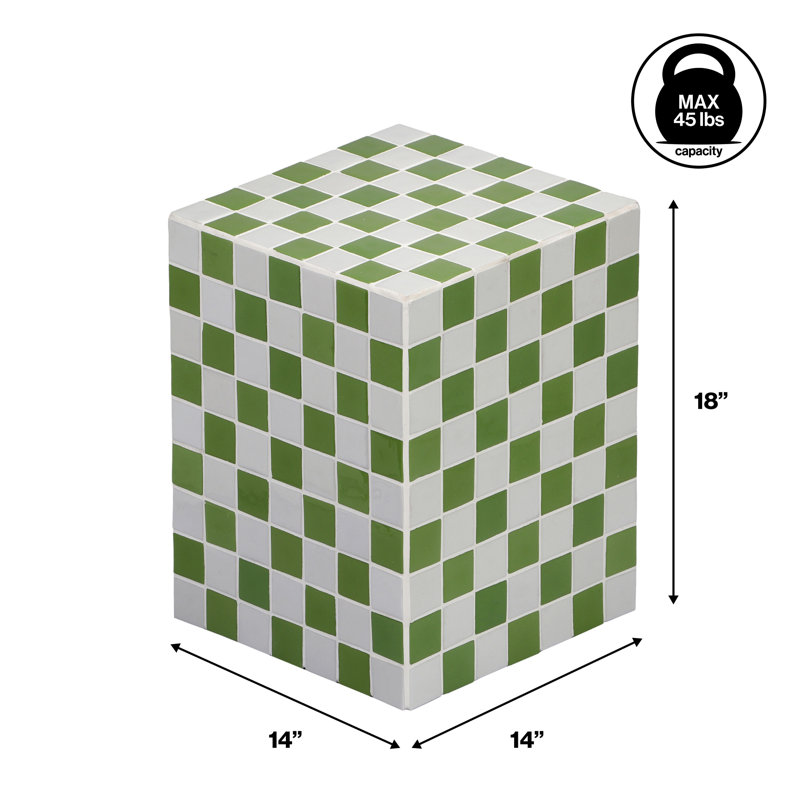Callista 18" Modern Bohemian Ceramic Tiled Rectangle End Table, Green/Light Gray