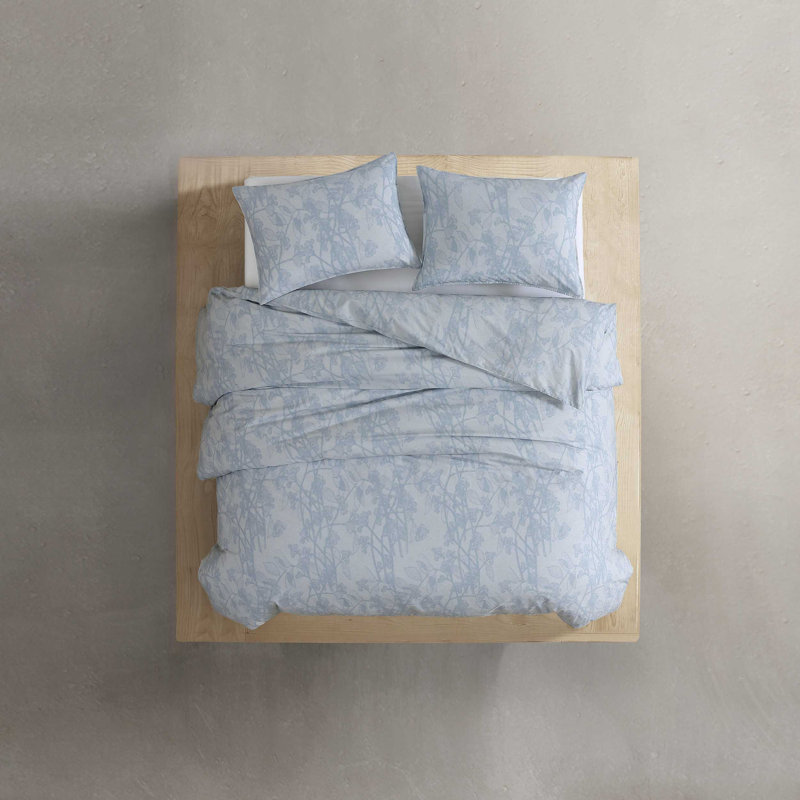 Calvin Klein Bayberry Washed Cotton Percale Comforter Set, King Comforter + 2 King Shams