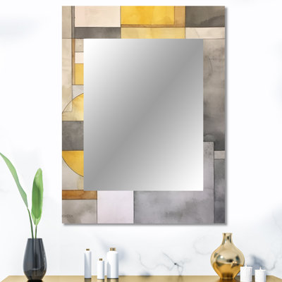 Yellow and Grey Intersecting Realities I - Modern Wall Mirror