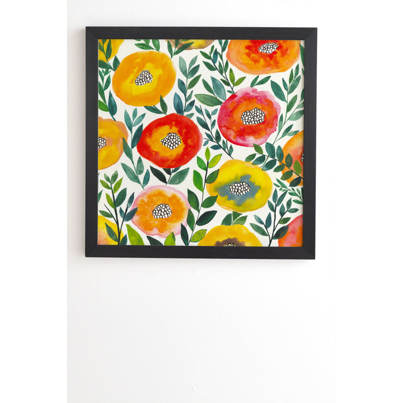 «Botanical Floral 5» par Viviana Gonzalez - Reproduction d'art graphique sur bois encadrée, H 12 po x l 12 po x P 2 po