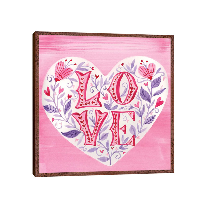 Hearts Flowers 1 Piece Painting on Canvas, 45.72cm H x 45.72cm W x 3.81cm D, Classic Brown Wood Framed