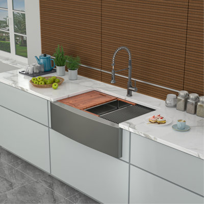 Unique Contemporary Apron Front Kitchen Sink With Advanced Workstation