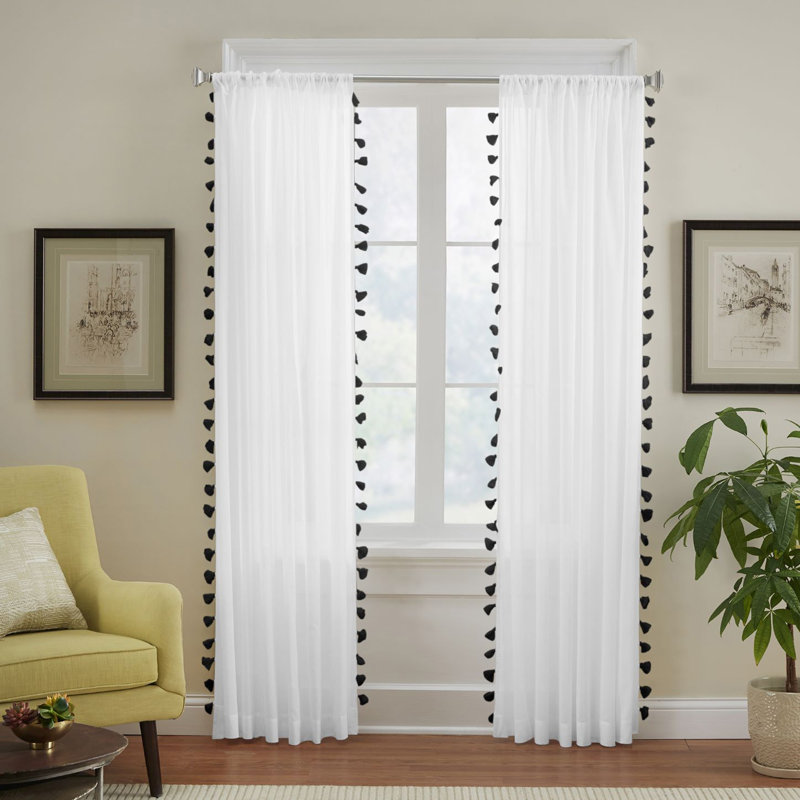Brackett 100% Cotton Semi Sheer Single Curtain Panel, Black