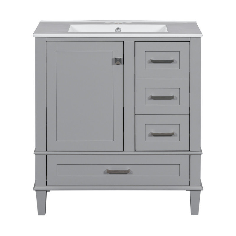 Meuble-lavabo 30 po avec lavabo, 3 tiroirs et porte à fermeture douce Urso, structure en bois massif Urso, Gris