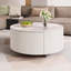 Table basse ronde moderne mobile avec roulettes, 2 tiroirs