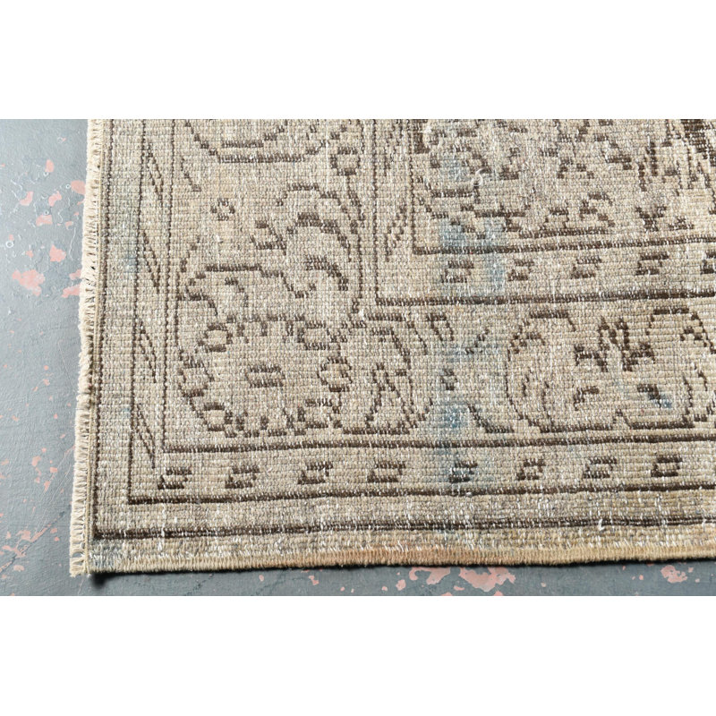 Tapis turc rétro en laine beige à motifs géométriques, idéal pour les grands espaces de chambre à coucher