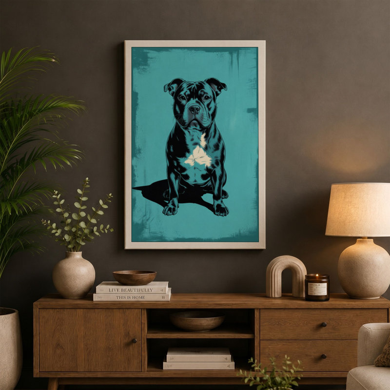 Pit Bull Portrait Urban Art 1 Piece Wrapped Canvas Wall Art, 30x20 - 76.2 x 50.8 cm, Ochre Border