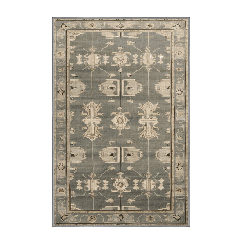 Tapis gris art déco lavable à la machine, Rectangulaire 8 pi x 12 pi