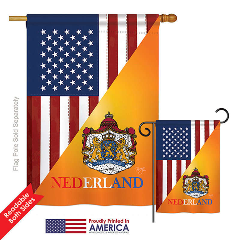 Drapeau de polyester vertical décoratif à 2 côtés american néerlandais amitié of the world impressions