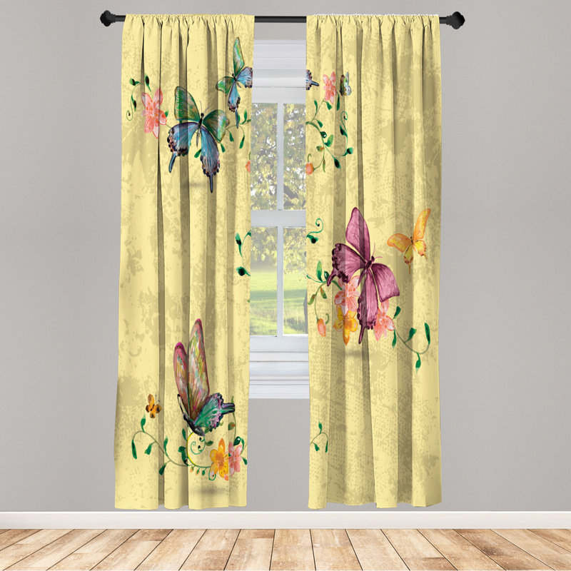 Microfiber Floral Semi-Sheer Rod Pocket Curtain Panels, 28" W x 95" L, Khaki/Violet