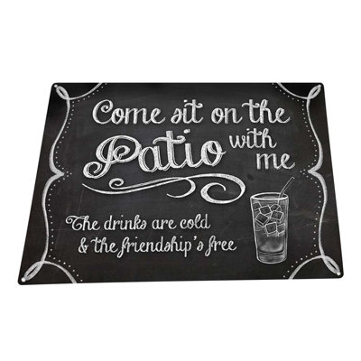 Panneau noir «Come Sit On The Patio» en métal noir