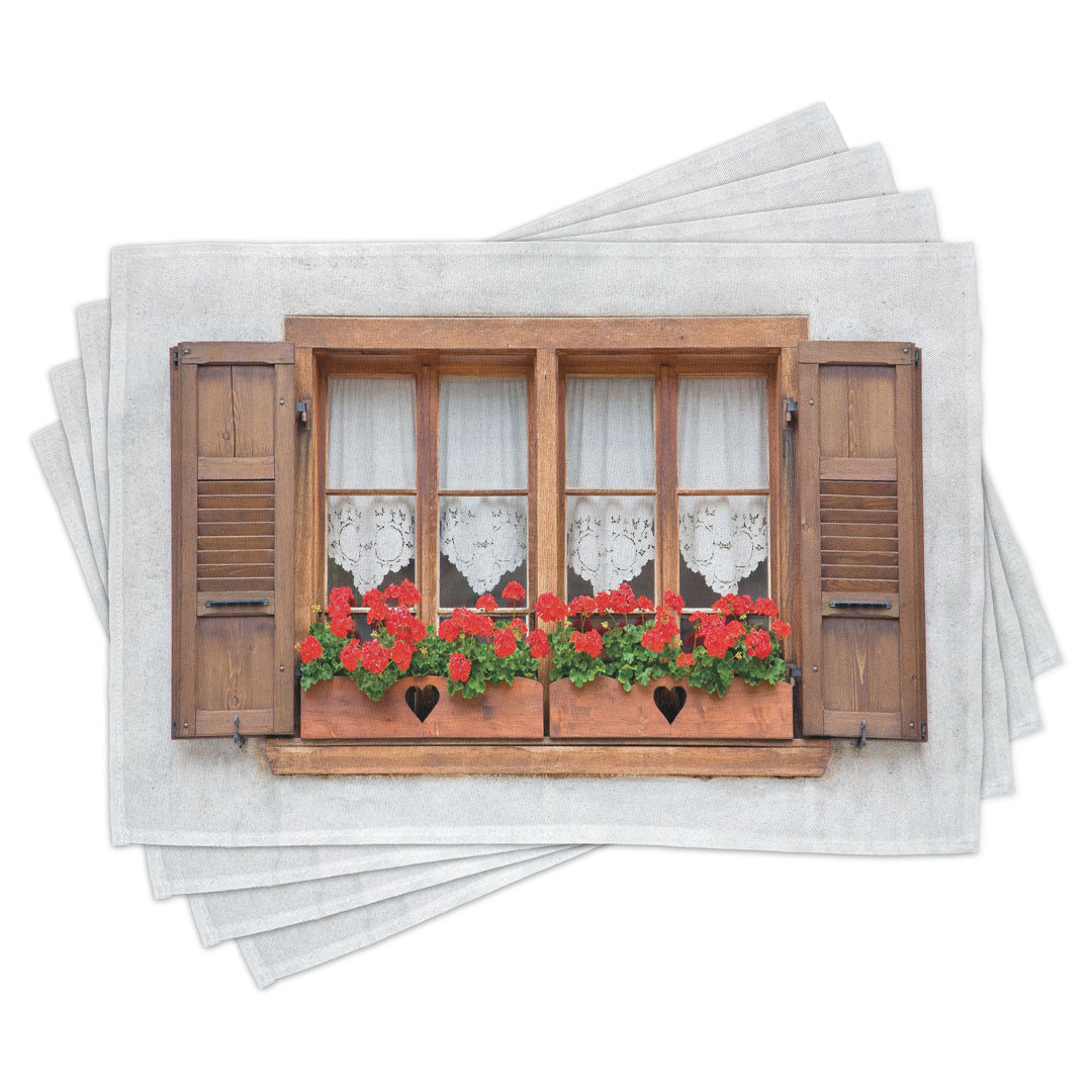 Platzdeckchen 4er Set, Europäische Rustikale Fensterläden, Braun Weiß Rot