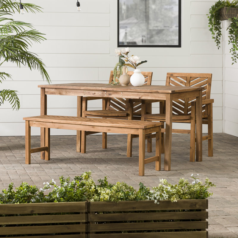 Ensemble repas d'extérieur à chevrons pour 4 personnes Bictor - Brun, Brun