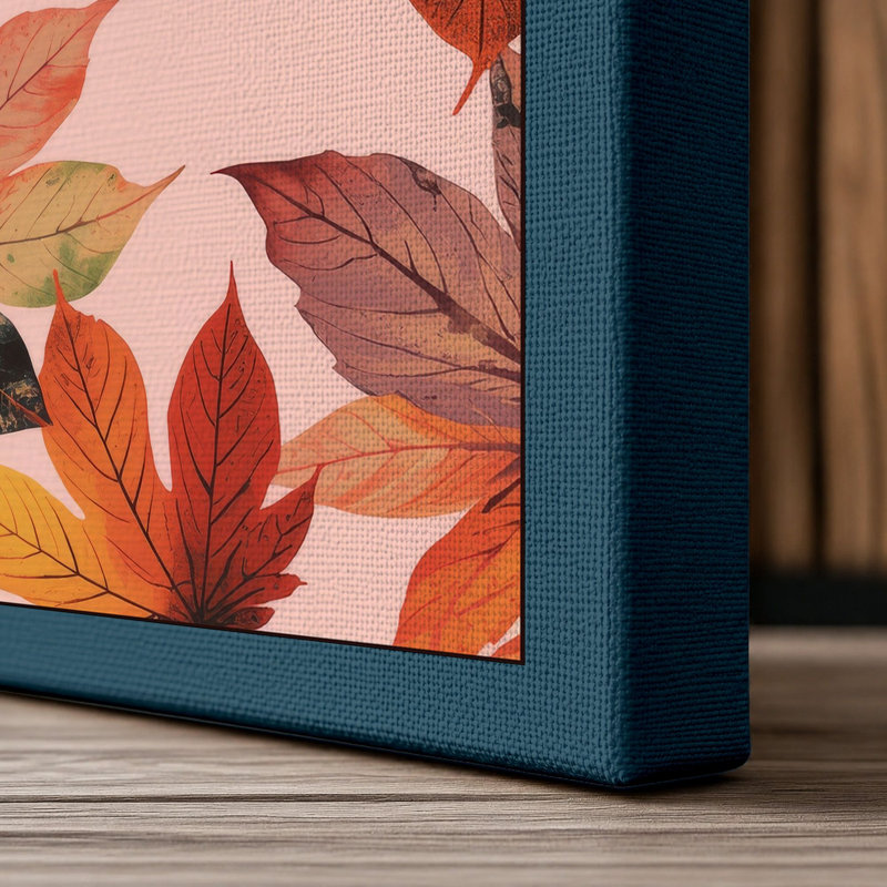 Scattered Autumn Leaves Botanical - Wrapped Canvas, 30x20 - 76.2 x 50.8 cm, Teal Border