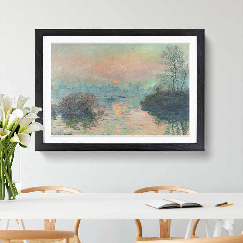 Sun Setting on the Seine by Claude Monet - Picture Frame Painting, 48cm H x 65cm W x 2cm D, Black Framed