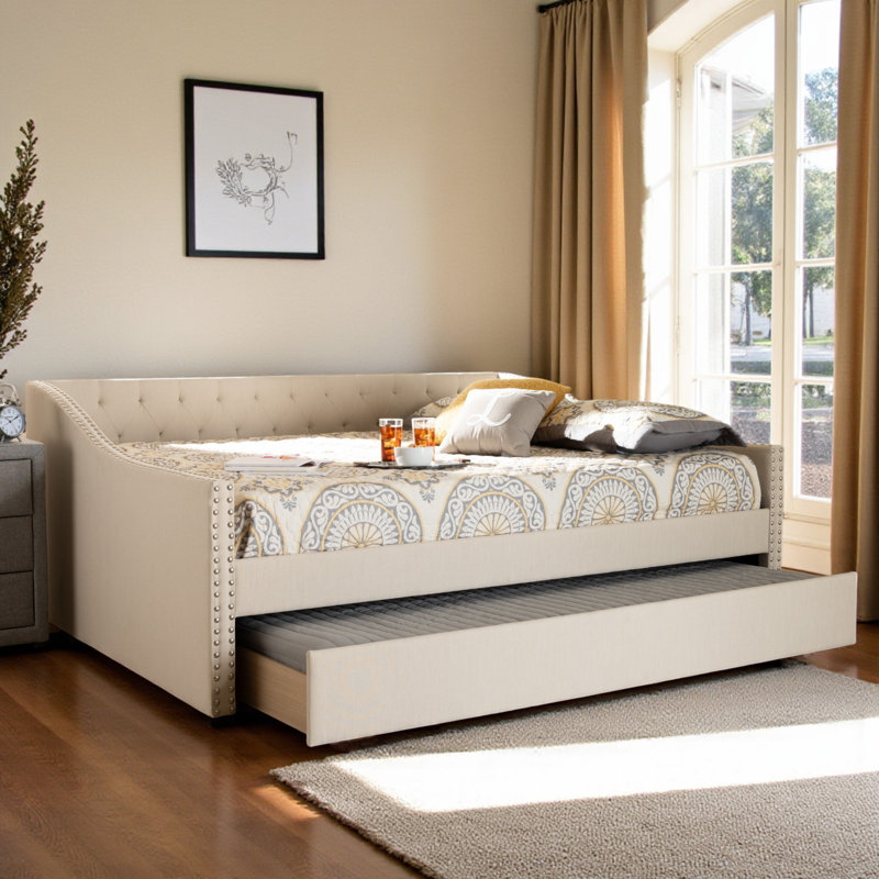 Weldon Upholstered Daybed, Queen, Light Beige