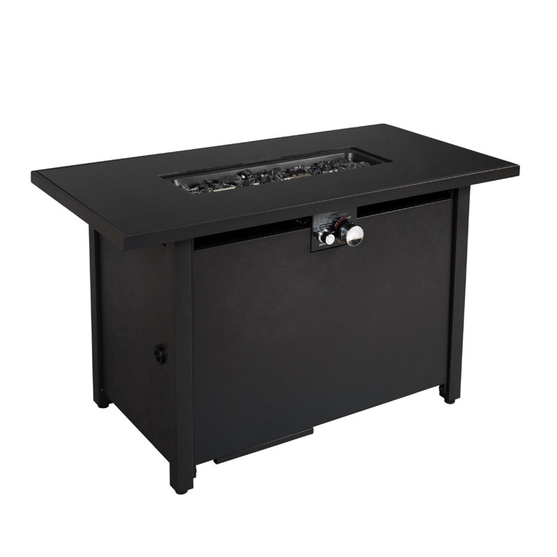 Table de foyer d'extérieur moderne en acier noir, H 25 po x l 42 po, 50000, chaleur et rouille, mélange de jardin
