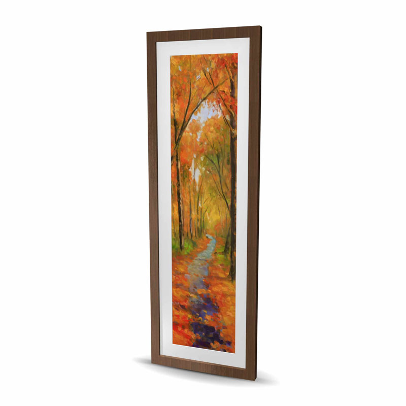 «Autumn Trail in the Forest - Trees Seasons», reproduction encadrée, Brun