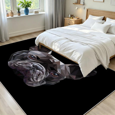 Black Machine Washable,Dog Breed Cute Pet Animal Bulldog Indoor Area Rug