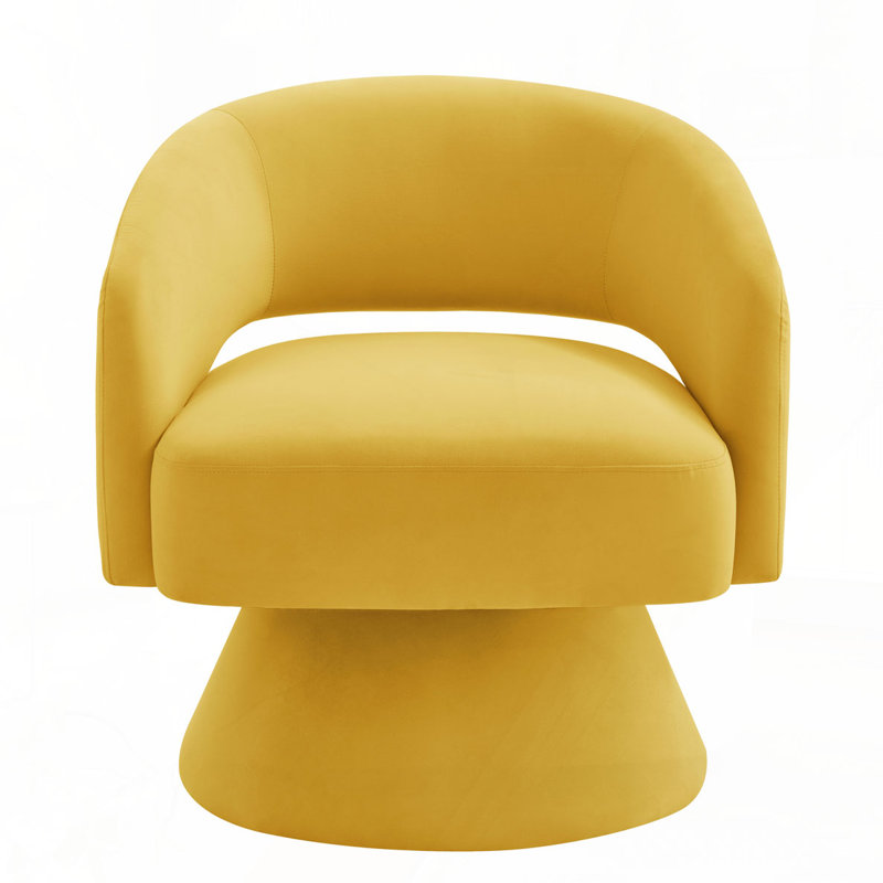 Upholstered Velvet Round Swivel Barrel Chair, Yellow