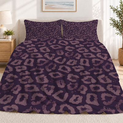 Ensemble de couverture légère en flanelle de qualité supérieure et 2 taies décoratives avec imprimé léopard abstrait mauve, ensemble de literie douillette ultra-douce et chaude pour toutes saisons, couverture 60 po x 80 po + 2 taies d'oreiller anti-boulochage et lavables à la machine (ensemble de 3)