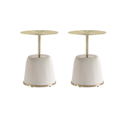 Table de bout en cuir végétalien Anderson avec plateau en acier inoxydable crème
