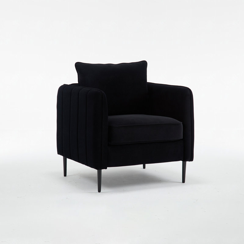 Shalon Velvet Upholstered Accent Chair with Cushion & Metal Legs, Black