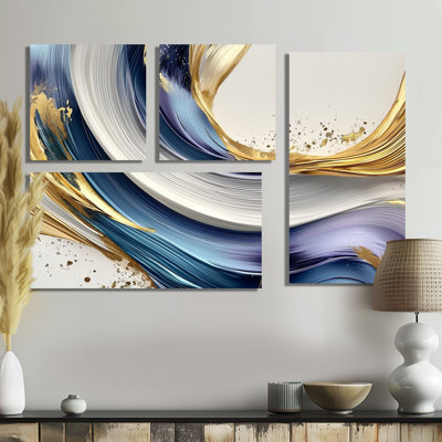 Golden Silence of Minimal Marble Waterfall III - Art mural abstrait 4 pièces