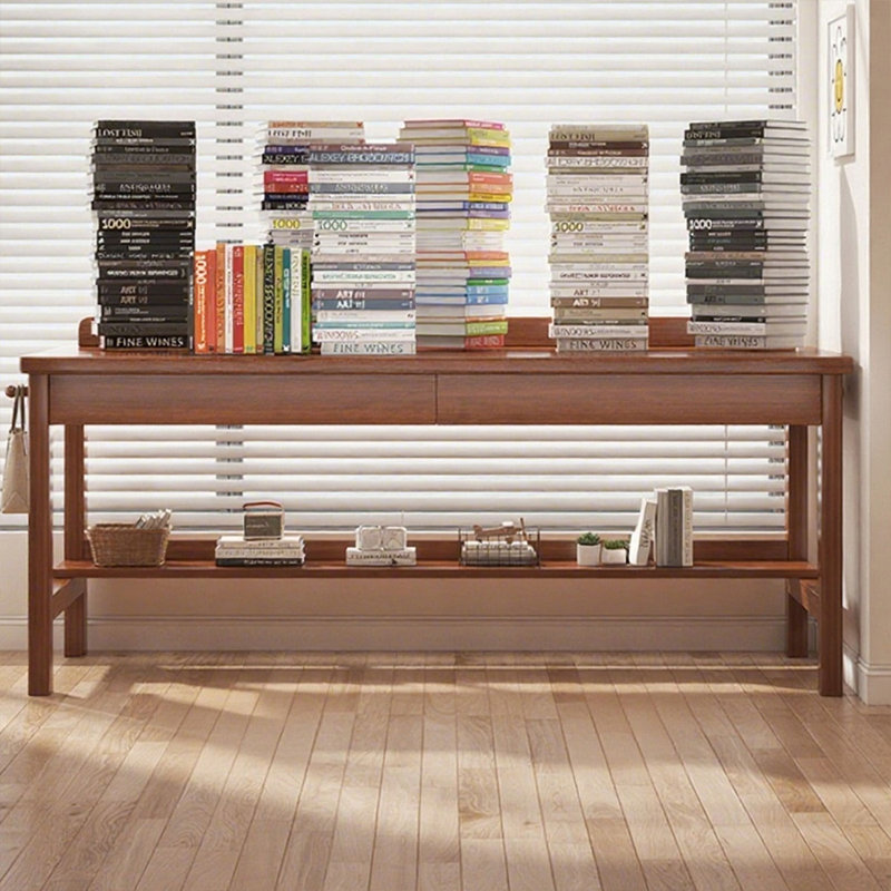 Nut-brown Rectangular Solid Wood with 2 drawers desk, 29.53" H x 47.24" W x 23.62" D
